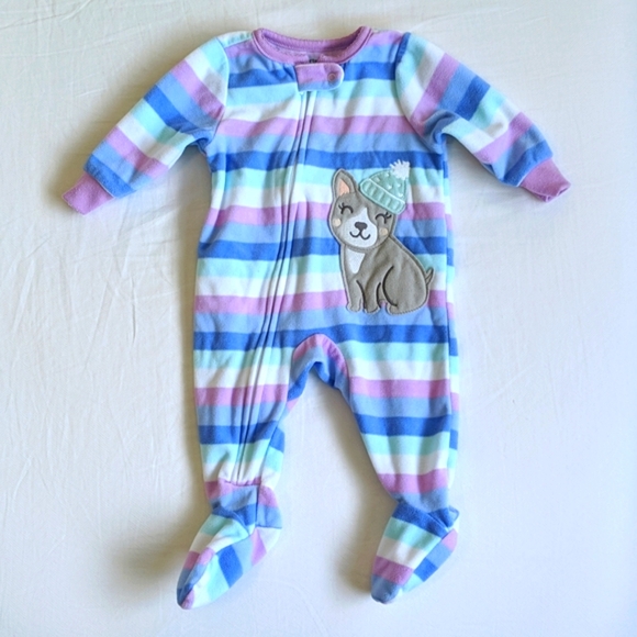 carter's striped fleece zipper footie sleeper pajamas 3 months baby girl - Picture 1 of 8